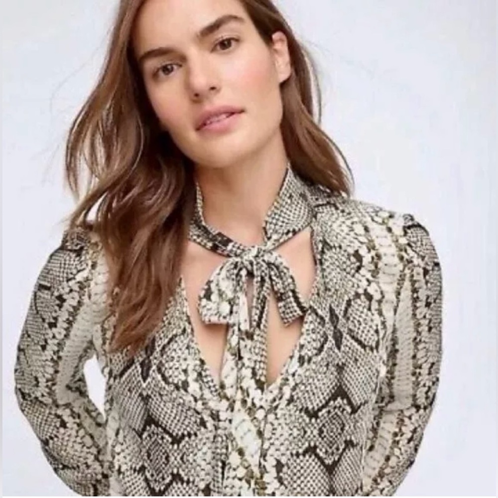 J. Crew Drapery Tie-Neck Snakeskin Print Blouse Size 12
